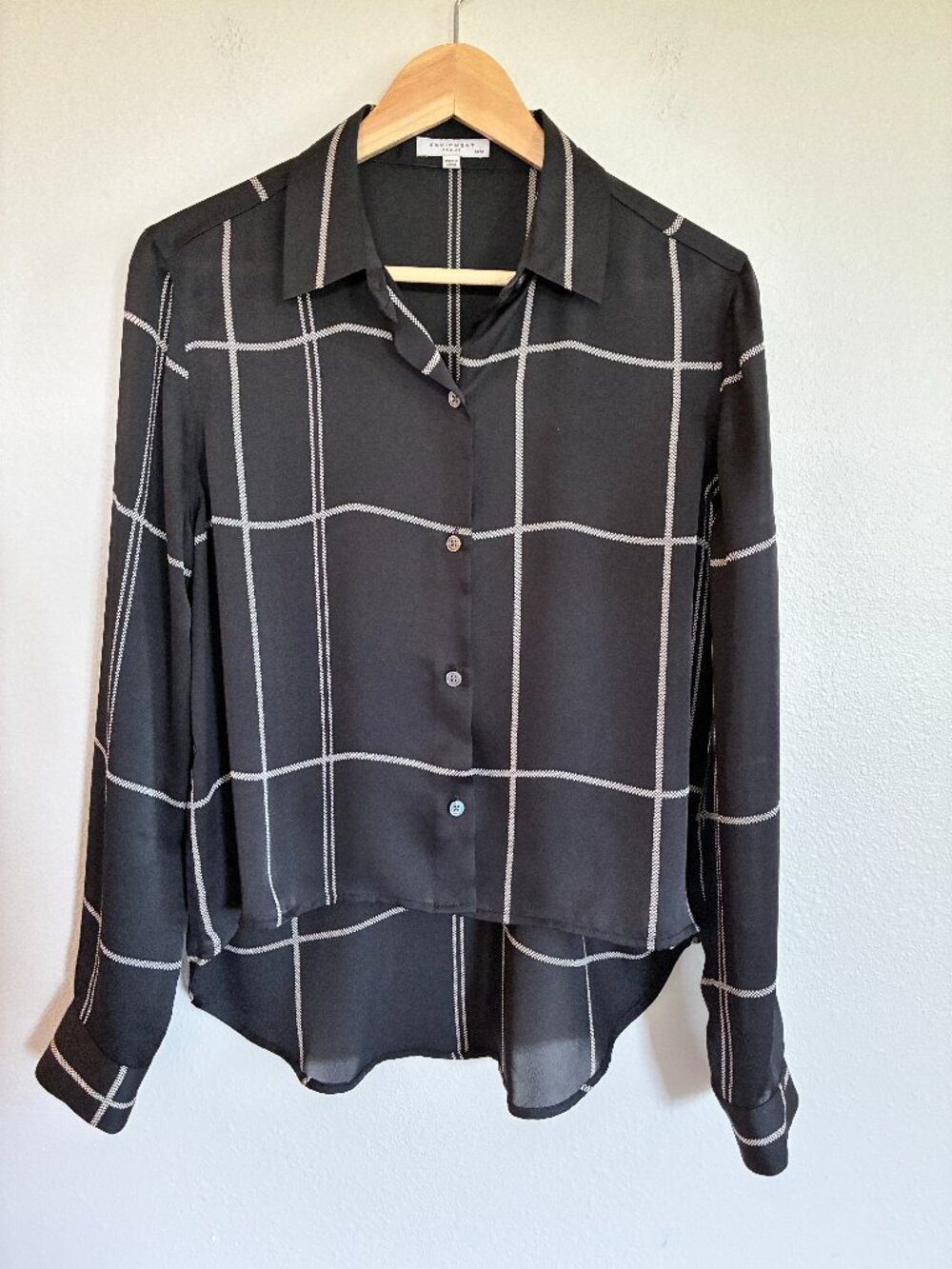Equipment Black Windowpane Button-Up Blouse